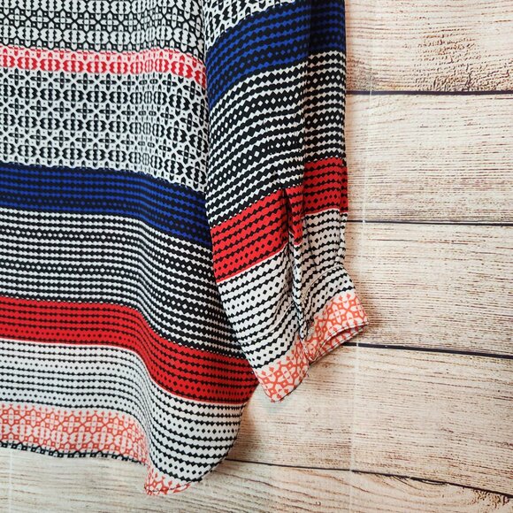 Vince Camuto Size S Striped V Neck Casual Top Long Sleeve Red White Blue Stripes - Picture 12 of 13